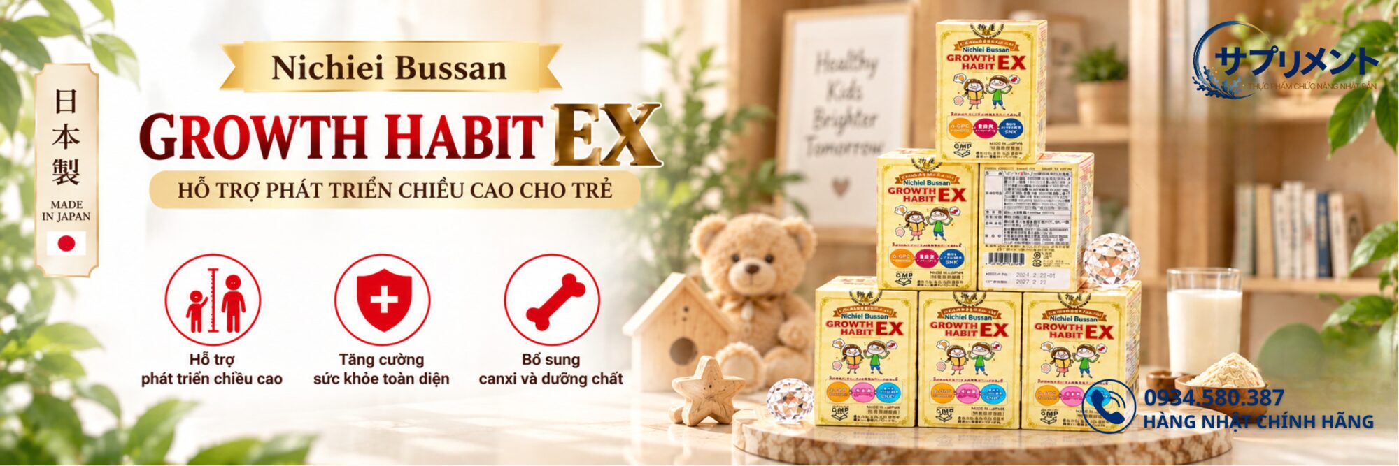 Viên uống Nano Growth Habit EX Nichiei Bussan hỗ trợ phát triển chiều cao cho trẻ