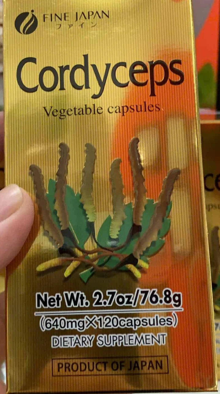 Mặt trước hộp viên uống đông trùng hạ thảo Fine Japan Cordyceps 120 viên, 640mg x 120 viên