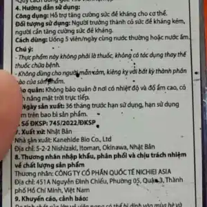 Nhãn phụ tiếng Việt Fucoidan EX: mỗi viên 323mg chiết xuất Mozuku chứa 275mg fucoidan, uống 5 viên/ngày, số 745/2022/ĐKSP
