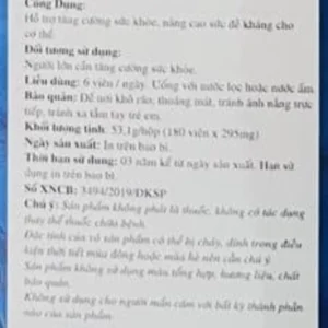 Nhãn phụ tiếng Việt Okinawa Fucoidan Kanehide Bio: 235mg chiết xuất tảo Mozuku mỗi viên, uống 6 viên/ngày, số 3494/2019/ĐKSP
