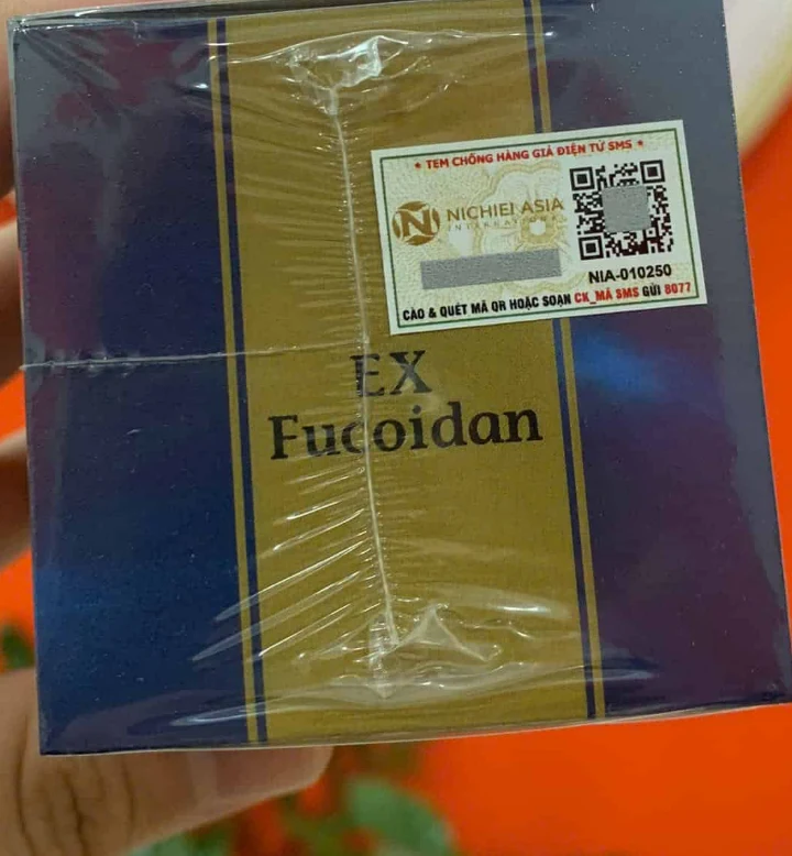 Tem chống hàng giả điện tử SMS Nichiei Asia có mã QR trên hộp Fucoidan EX Kanehide Bio