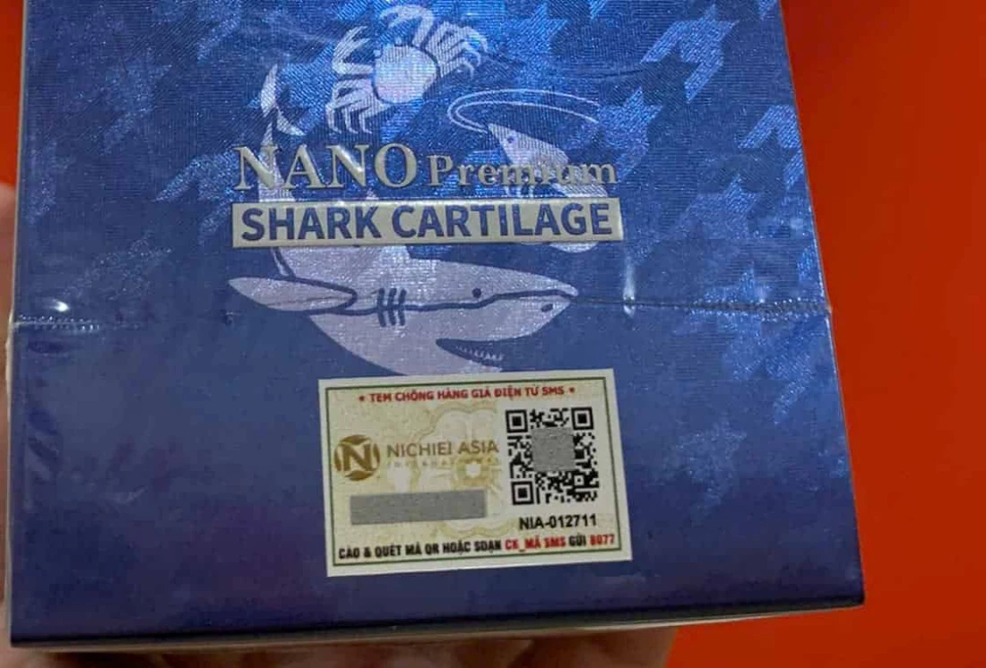 Tem chống hàng giả Nichiei Asia trên hộp Sụn cá mập Nano Premium Shark Cartilage