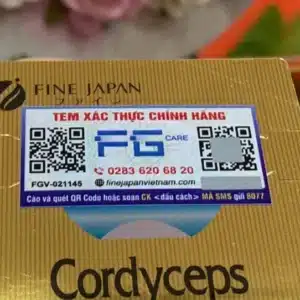 Tem xác thực chính hãng FG Care có mã QR trên hộp đông trùng hạ thảo Fine Japan Cordyceps