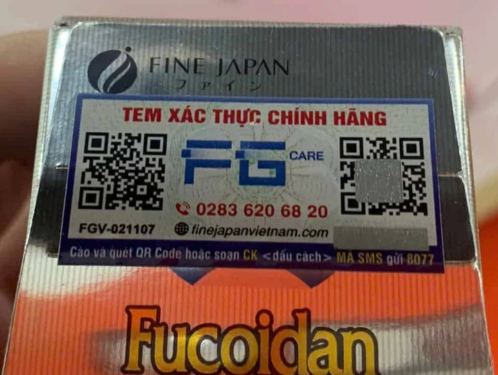 Tem xác thực chính hãng FG Care có mã QR trên hộp Fucoidan Fine Japan