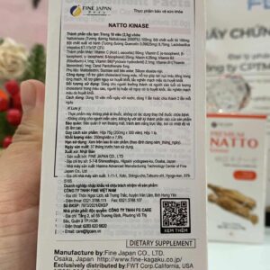 Nhãn tiếng Việt Nattokinase Fine Japan 300 viên, Số ĐKSP 7973/2021/ĐKSP