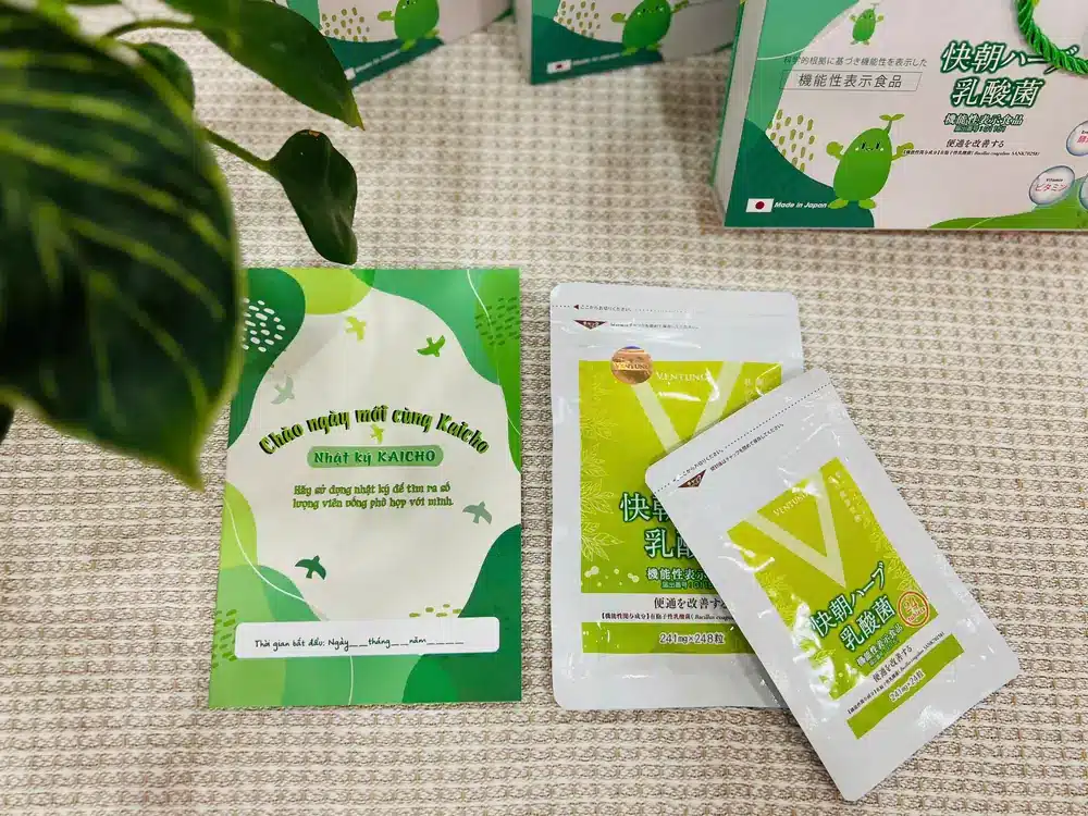 Túi viên uống Kaicho 快朝ハーブ乳酸菌 kèm thẻ nhật ký Kaicho